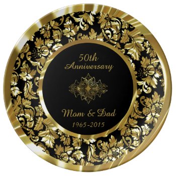 Elegant Gold And Black 50th Wedding Anniversary Dinner Plate by gogaonzazzle at Zazzle