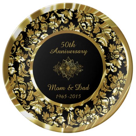 Elegant Gold And Black 50th Wedding Anniversary Dinner Plate