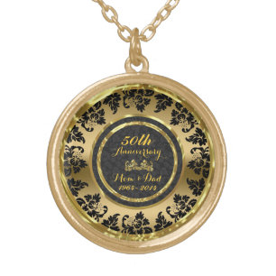 Elegant Gold And Black 50th Wedding Anniversary Gold Plated Necklace