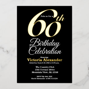 Elegant Gold and Black 60th Birthday Foil Invitation