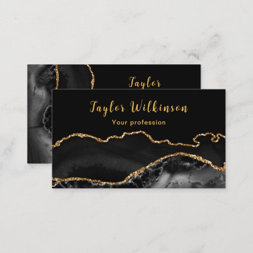 Elegant Gold and Black Agate Business Card