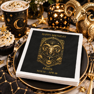 Elegant Gold and Black Aries Zodiac Sign | Napkins
