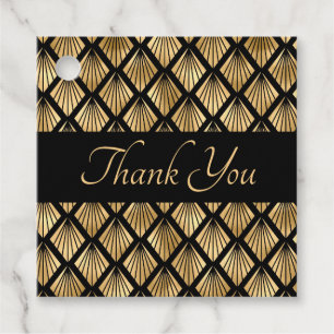 Elegant Gold and Black Art Deco Geometric Fans Favor Tags