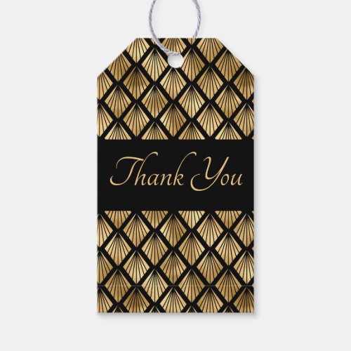 Elegant Gold and Black Art Deco Geometric Fans  Gift Tags