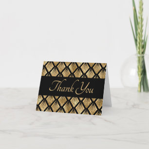 Elegant Gold and Black Art Deco Geometric Fans  Letterpress Thank You Card