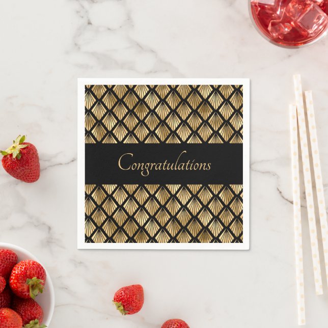 Elegant Gold and Black Art Deco Geometric Fans  Napkins (Insitu)