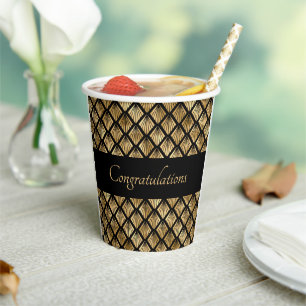Elegant Gold and Black Art Deco Geometric Fans Paper Cups