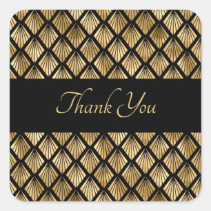Elegant Gold and Black Art Deco Geometric Fans Square Sticker