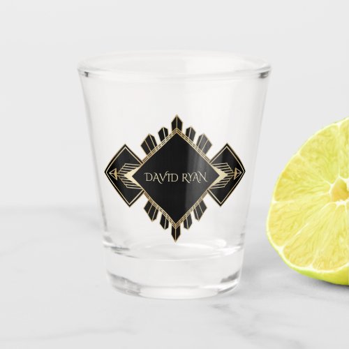 Elegant Gold and Black Art Deco Monogram Shot Glass