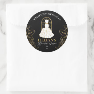 Elegant Gold and Black Bridal Dress Bridal Shower Classic Round Sticker