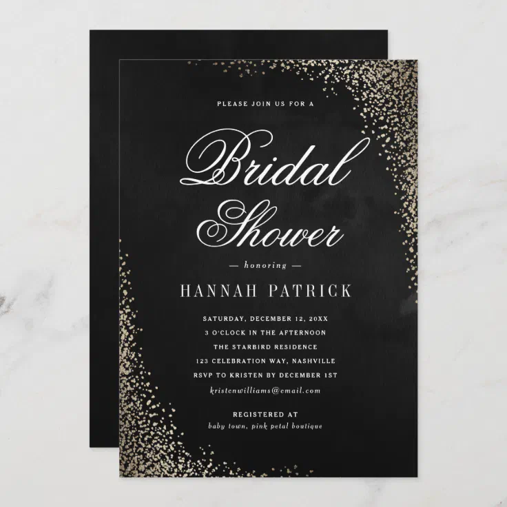 Elegant Gold and Black Bridal Shower Invitation | Zazzle