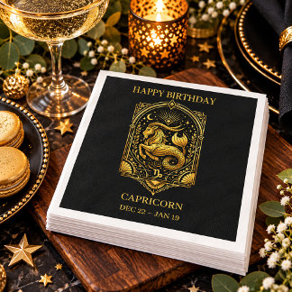 Elegant Gold and Black Capricorn Zodiac Sign | Napkins