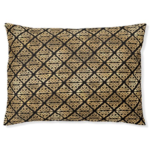 Elegant Gold and Black Celtic Knot Diamonds Pet Bed