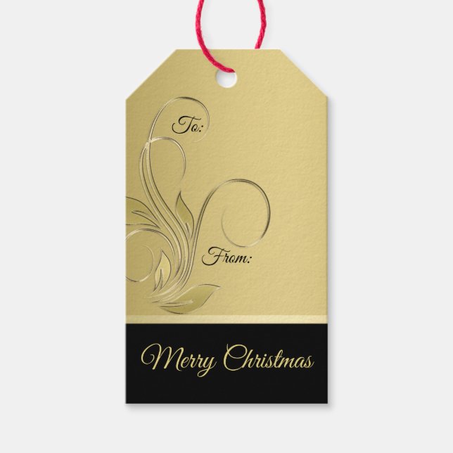 Elegant Gold and Black Christmas Gift Tag (Front)