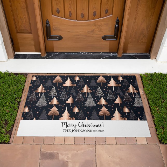 Elegant Gold and Black Christmas Trees Doormat (Outdoor)