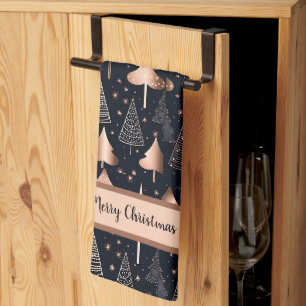 Elegant Gold and Black Christmas Trees Kitchen Towel