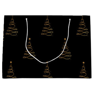 Elegant Gold and Black Christmas Trees Large Gift Bag