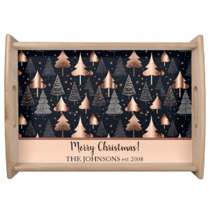 Elegant Gold and Black Christmas Trees Serving Tray