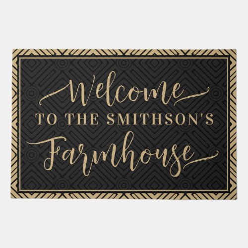    Elegant Gold and Black Classy Farmhouse Welcome Doormat