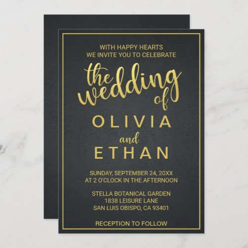 Elegant gold and black classy Wedding Invitation