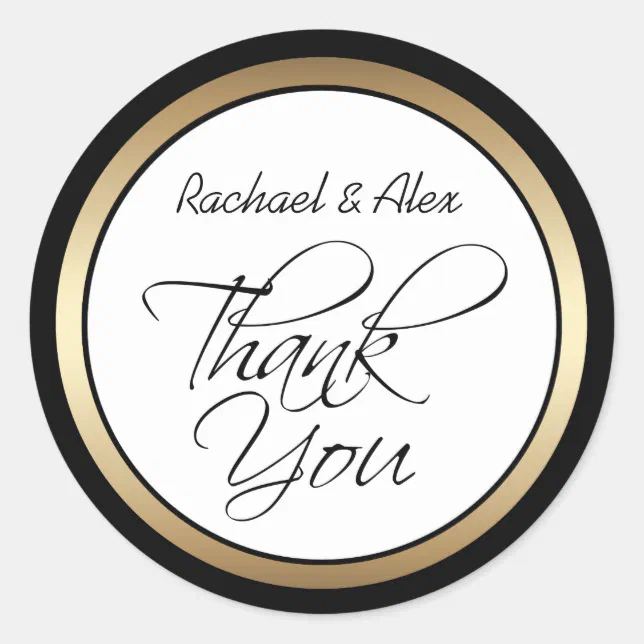 Elegant Gold and Black Custom Thank You Classic Round Sticker | Zazzle