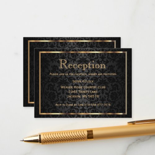 Elegant Gold and Black Damask  Enclosure Card