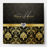 Elegant Gold And Black Damask Envelopes at Zazzle