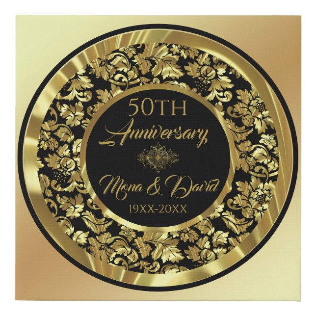 Elegant Gold And Black Damask Faux Canvas Print (Front)