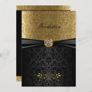 Elegant Gold and Black Damask Invitation