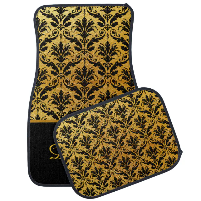 Elegant Gold and Black Damask Monogram Car Mats Zazzle