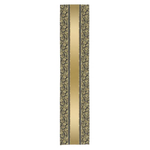 Elegant Gold And Black Damasks & Stripes Short Table Runner Zazzle