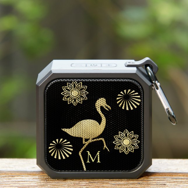 Elegant Gold and Black Flamingo Art Monogram Bluetooth Speaker (Insitu(Outdoor))