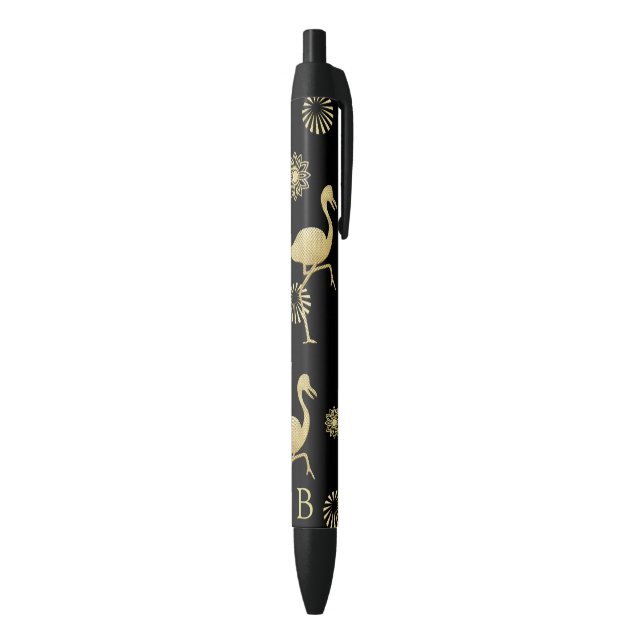 Elegant Gold and Black Flamingo Art Monogram Pen (Bottom (Vertical))