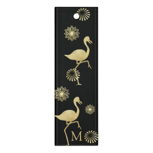 Elegant Gold and Black Flamingo Art Monogram Ruler