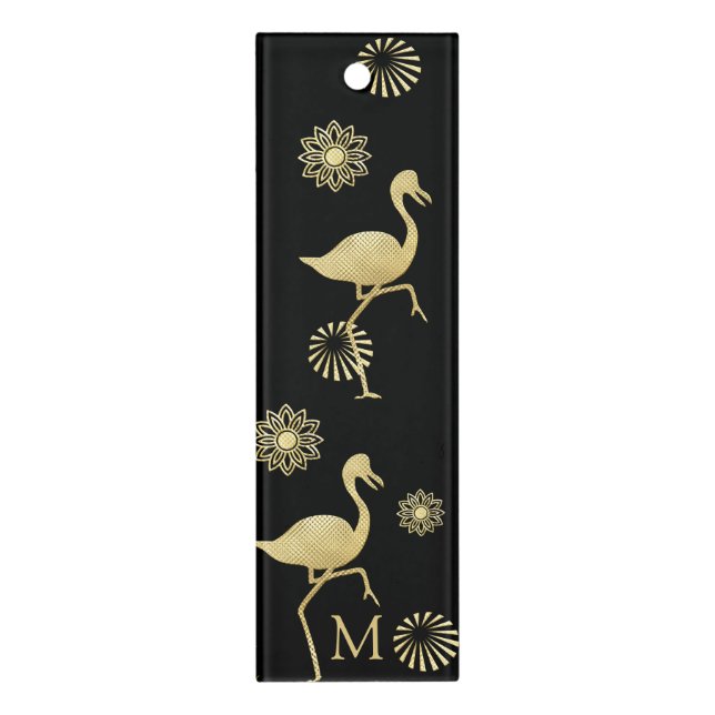 Elegant Gold and Black Flamingo Art Monogram Ruler (Vertical)