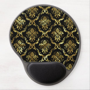 Elegant Gold And Black Floral Damasks Gel Mouse Pad