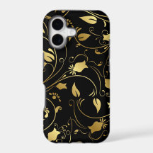 Elegant Gold and Black Floral iPhone Case