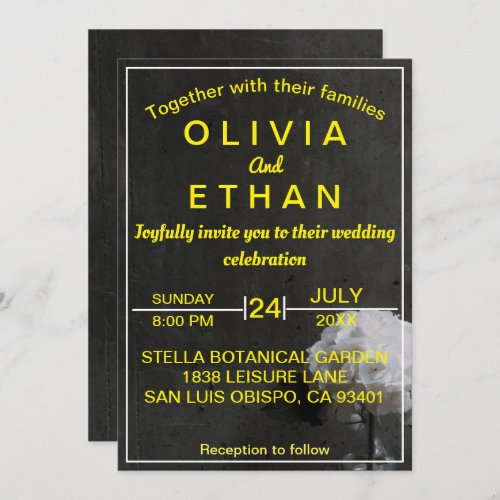 Elegant gold and black floral Wedding Invitation