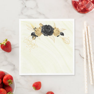 elegant gold and black floral wedding napkins