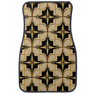 Elegant Gold and Black Geometric Pattern Car Floor Mat