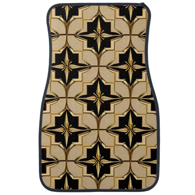 Elegant Gold and Black Geometric Pattern Car Floor Mat (Front)