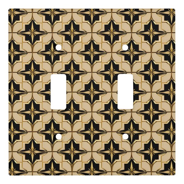 Elegant Gold and Black Geometric Pattern Light Switch Cover (Front)