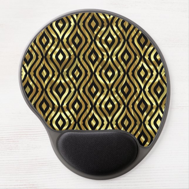 Elegant Gold And Black Geometric Quatrefoil 3 Gel Mouse Pad (Front)