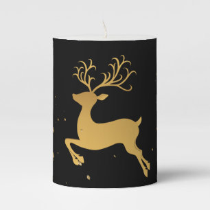 Elegant Gold and Black Glitter  Rudolph   Pillar Candle