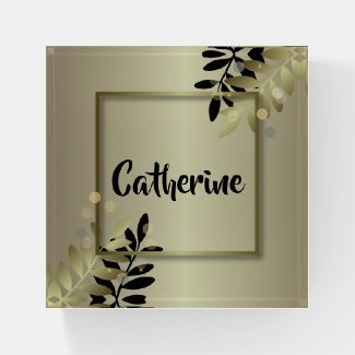 Elegant Gold and Black Gold Leafy Shiny Frame Paperweight