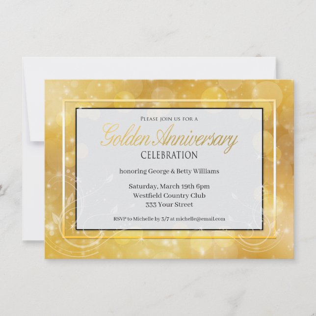 Elegant Gold and Black Golden Wedding Anniversary Invitation (Front)