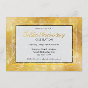 Elegant Gold and Black Golden Wedding Anniversary Invitation
