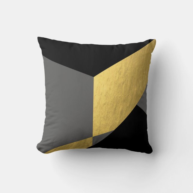 Elegant Gold and Black Gray Colors Blocks Throw Pillow (Front)