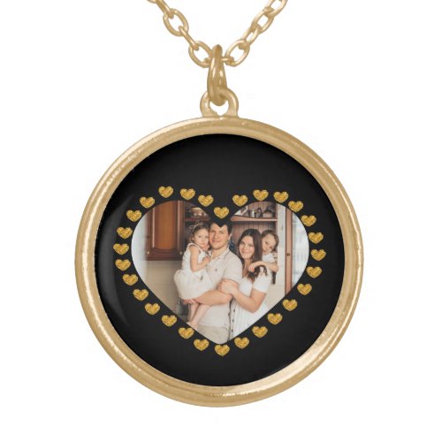 Elegant Gold and Black Heart Shaped Photo Love Gold Plated Necklace