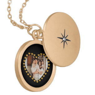 Elegant Gold and Black Heart Shaped Photo Love Plated Necklace